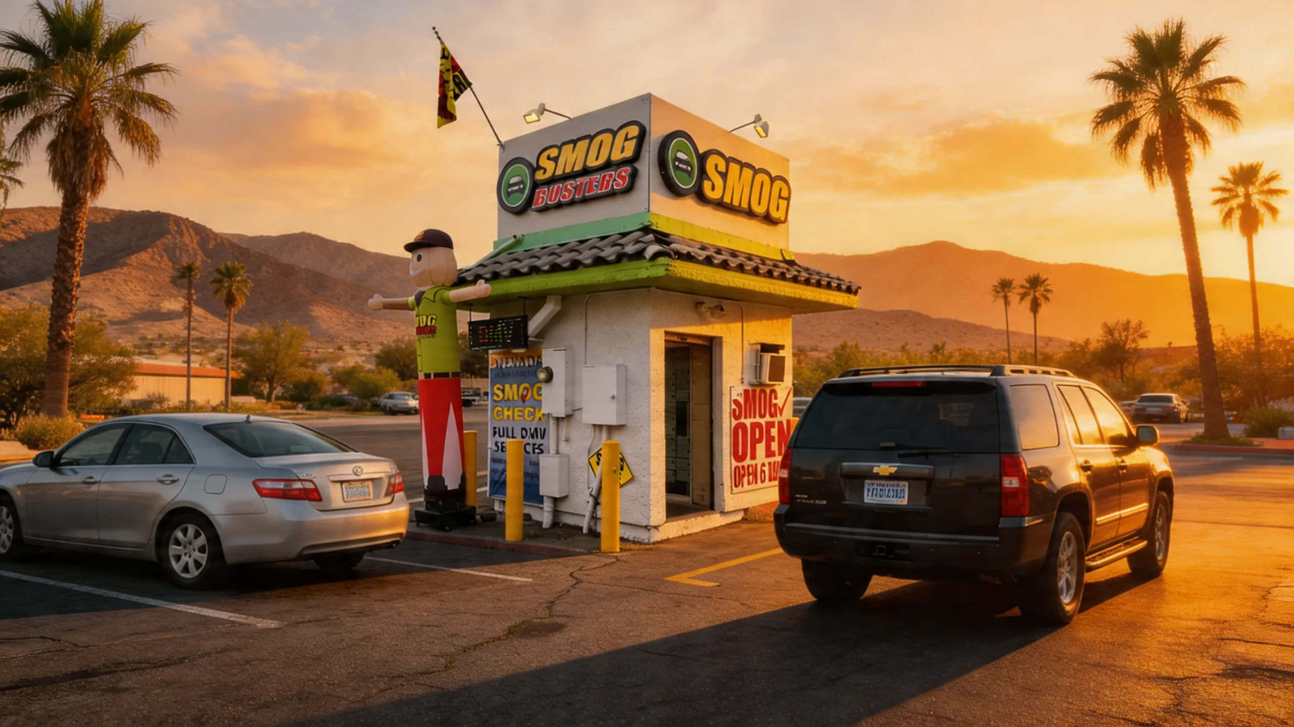 Vehicle driving off with transferred Nevada plates after a Smog Busters plate transfer